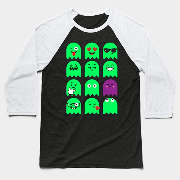 Emoji Faces Ghosts Glow Baseball T-Shirt by vo_maria